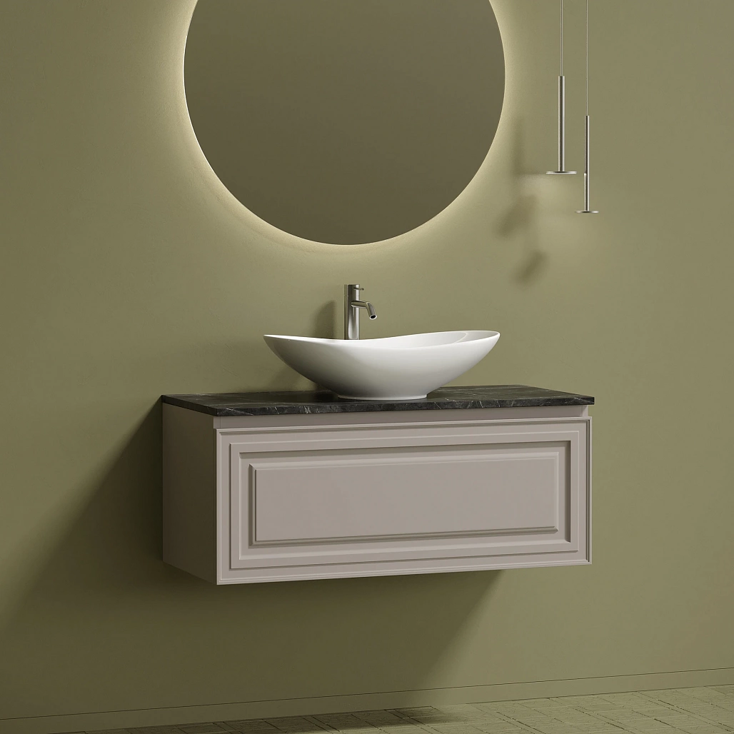 Тумба под столешницу Sancos Самая / Very 99,5x44,5x40,6 подвесная, пыльная роза / doha soft, столешница с отверстием под смеситель, черное небо / black sky — МЕБ009647 — фото 3