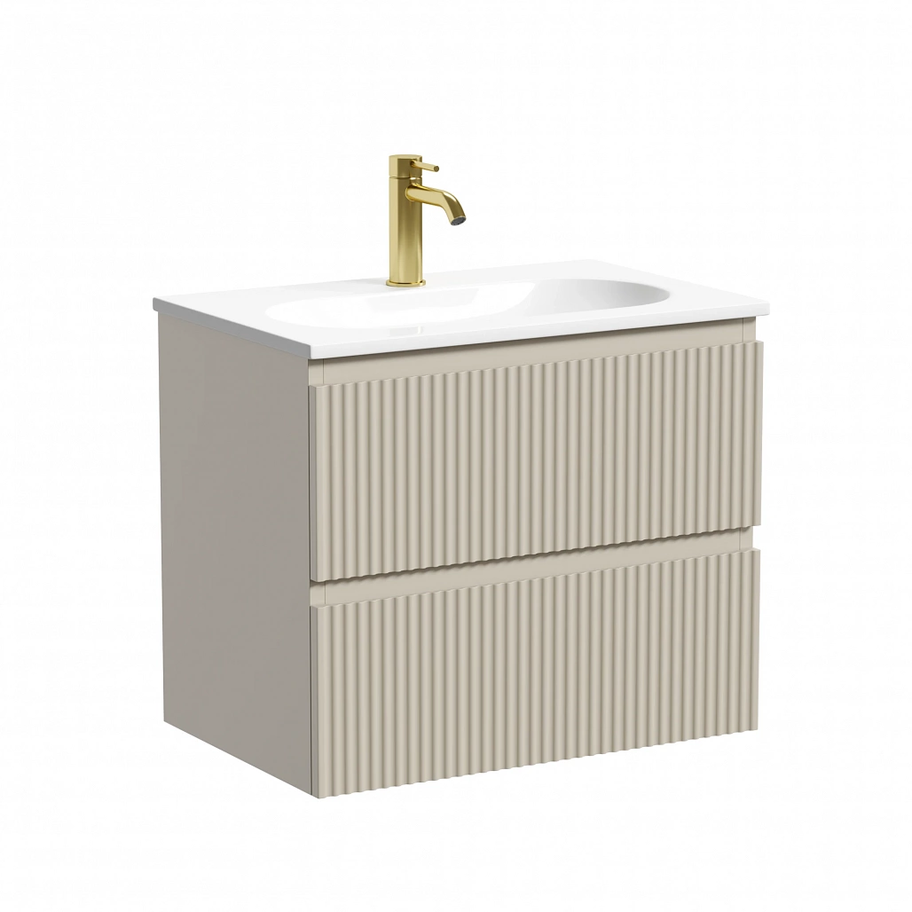 Тумба под раковину Sancos Сноб Р 390 / Snob R 390 59x39x50 подвесная, два ящика, бежевый матовый / beige soft — МЕБ009293 — фото 1