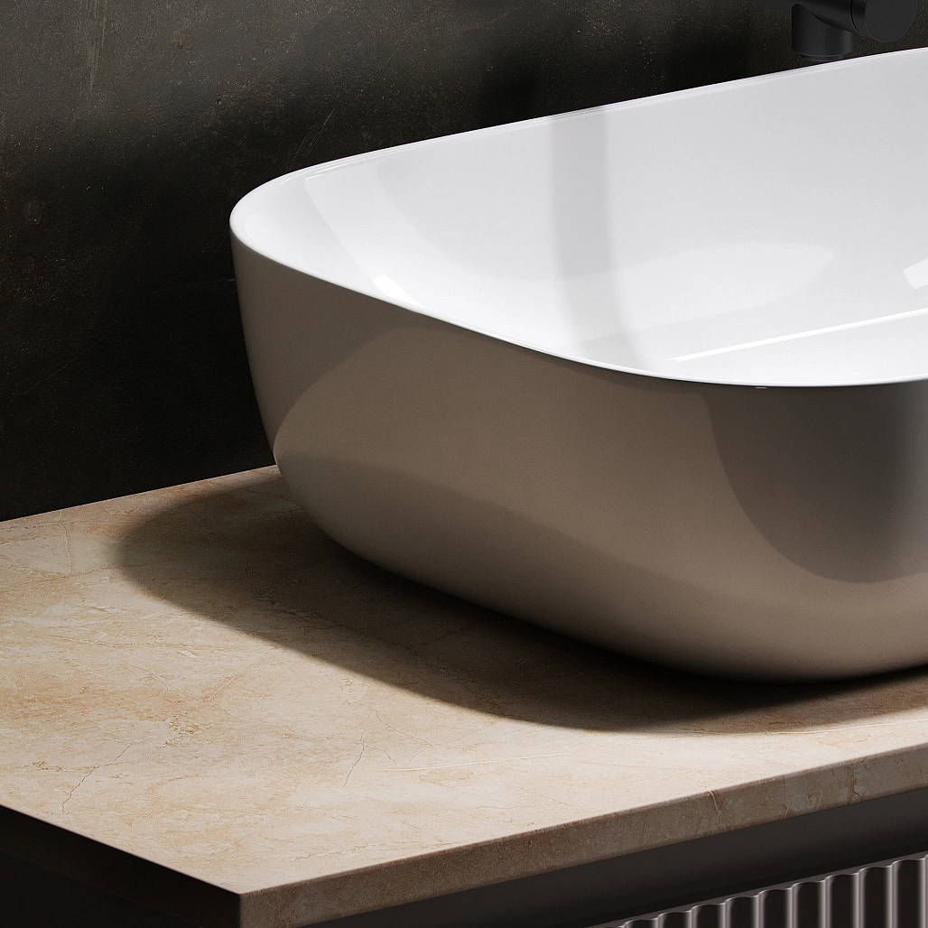 Тумба под столешницу Sancos Сноб Р / Snob R 79x44,5x50 подвесная, пыльная роза / doha soft, столешница без отверстия под смеситель, креман / kreman — МЕБ009491 — фото 12