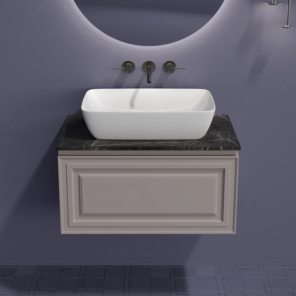 Тумба под столешницу Sancos Самая / Very 79x44,5x40,6 подвесная, пыльная роза / doha soft, столешница без отверстия под смеситель, черное небо / black sky — МЕБ009642 — фото 5