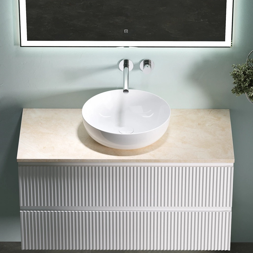 Тумба под столешницу Sancos Сноб Р / Snob R 99,5x44,5x50 подвесная, пыльная роза / doha soft, столешница без отверстия под смеситель, креман / kreman — МЕБ009756 — фото 3